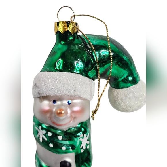 Erin Go Bragh Blown Glass Snowman Christmas Ornament 8" Irish Holiday Candy Cane - Picture 2 of 4